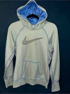 Nike Light Gray Pullover Hoodie with Blue Lined Hood